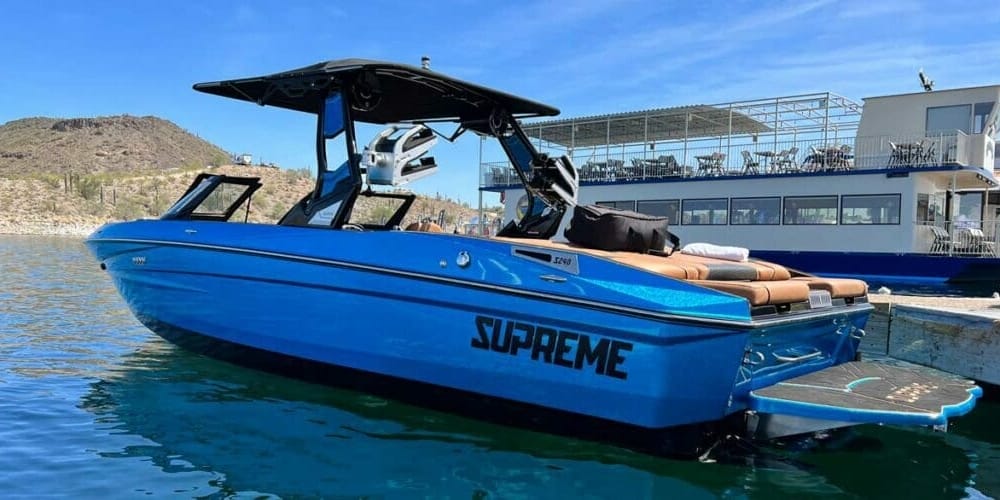 Supreme Boats S-Series tied to dock