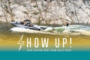 A flyer for the Supreme Boat Show 2024, featuring exceptional boat sales.
